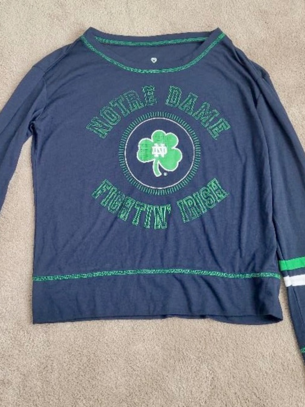 COLOSSEUM Women's Notre Dame Fightin' Irish Long Sleeve Tee Shirt S Blue/Green